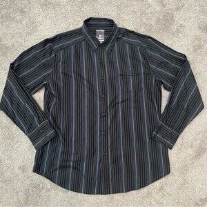 Machine Black and Blue Striped Button Up Dress Shirt Size L